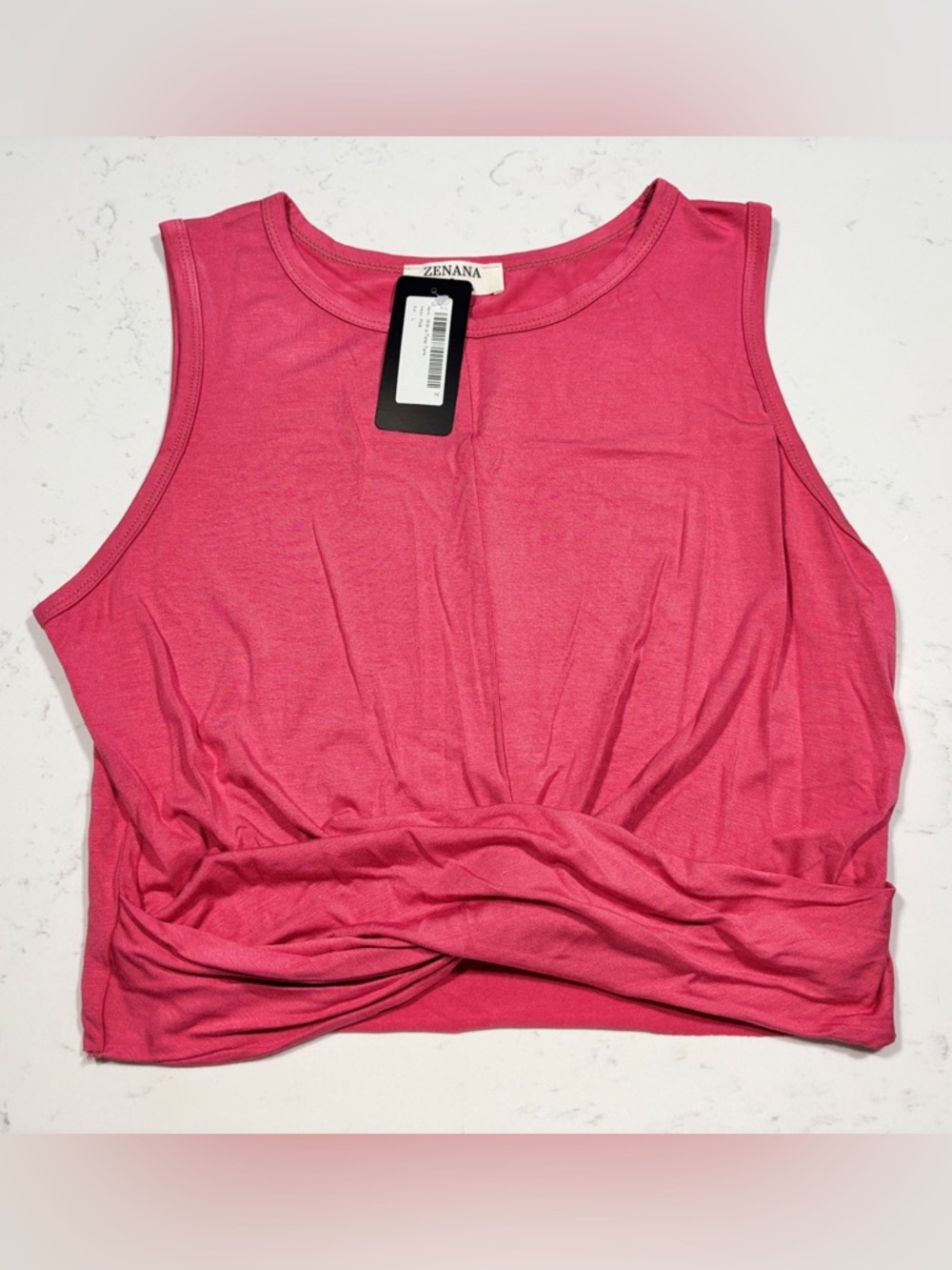 Zenana Outfitters Hot Pink Twist-Front Sleeveless Crop Top
